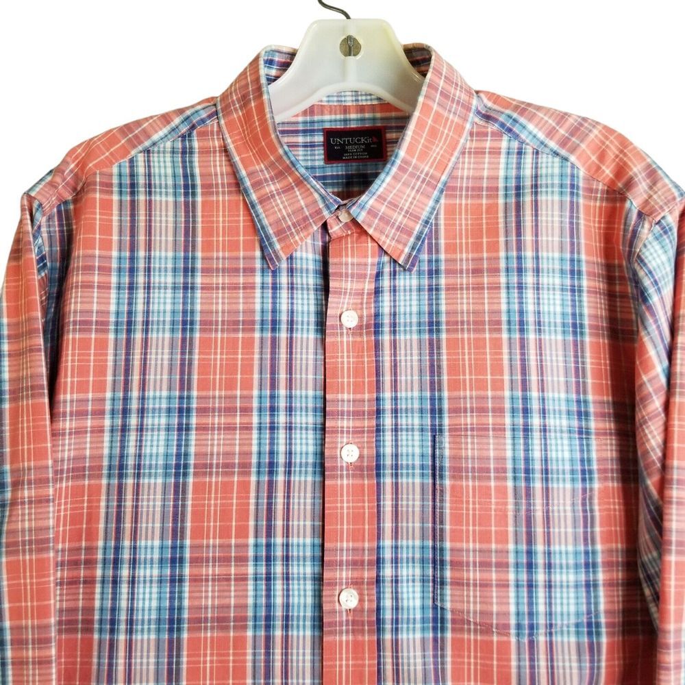 UNTUCKit‎ Slim Fit Shirt Mens Medium Blue Red Plaid Button Up Long Sleeve